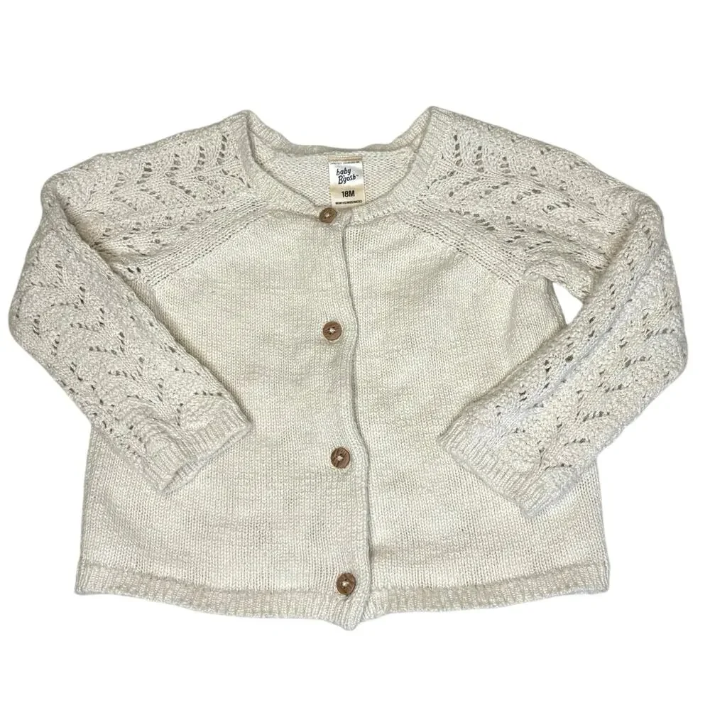 Baby B’Gosh Pointelle Cardigan Sweater Girls 18M Ecru Knit Button Cotton